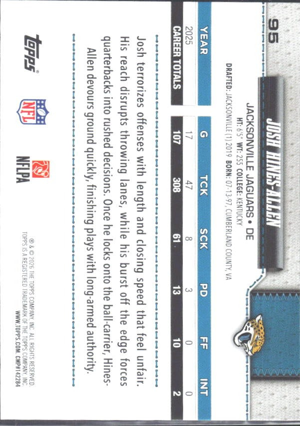 2026 Topps Flagship Football Josh Hines-Allen #95 – baksida