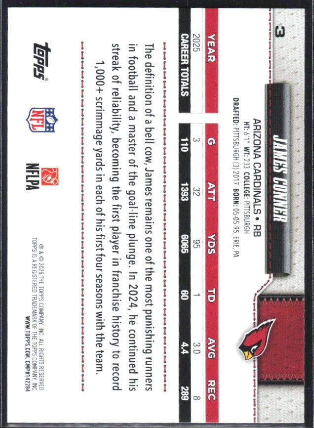 2026 Topps Flagship Football James Conner #3 – baksida