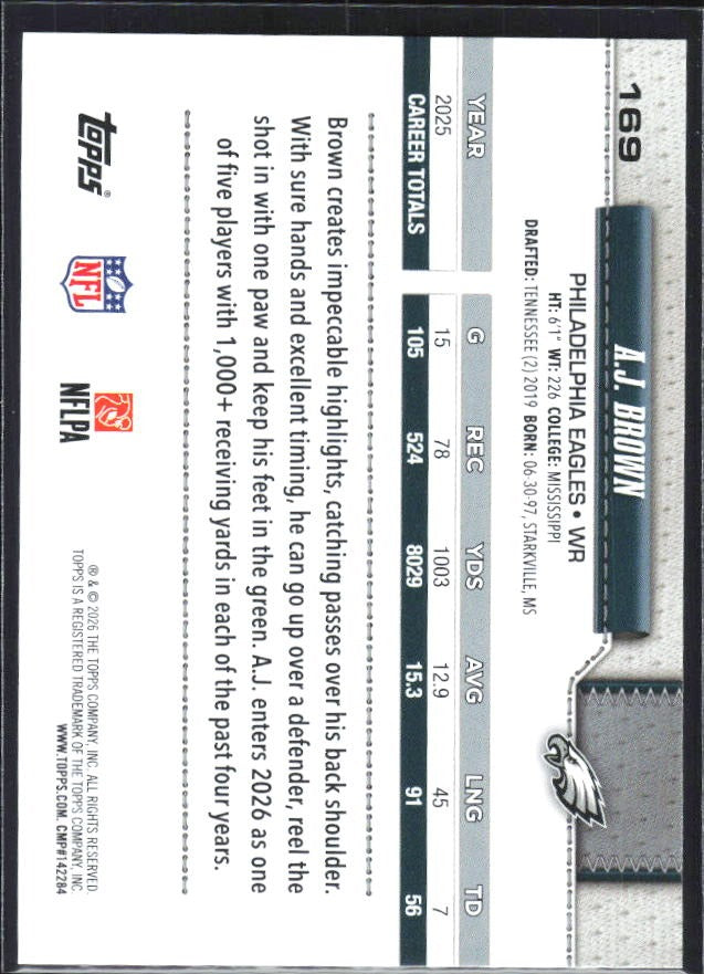 2026 Topps Flagship Football A.J. Brown #169 – baksida