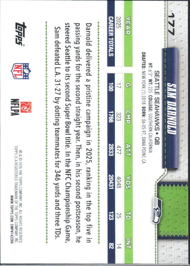 2026 Topps Flagship Football Sam Darnold #177 – baksida