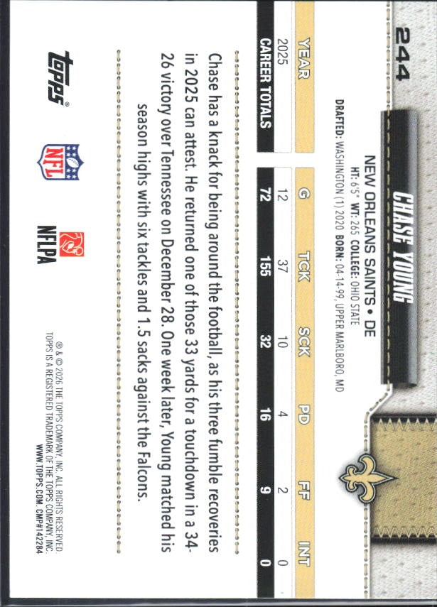 2026 Topps Flagship Football Chase Young #244 – baksida