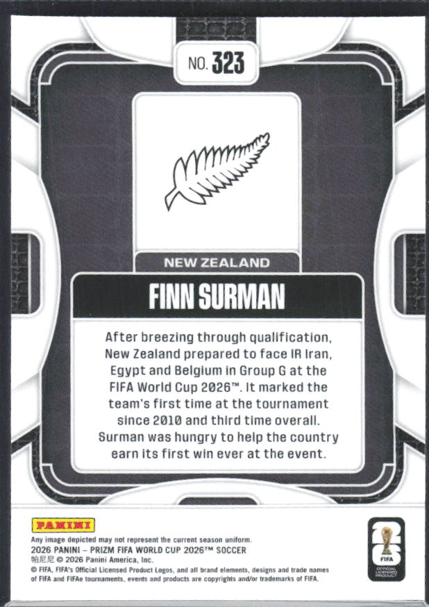 Finn Surman 2026 Prizm World Cup Base baksida SKU 10692