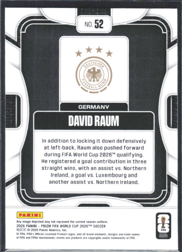 David Raum 2026 Prizm World Cup Base baksida SKU 10701