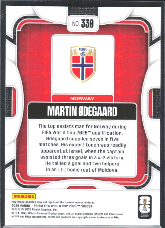 Martin Odegaard 2026 Prizm World Cup Base baksida SKU 10715