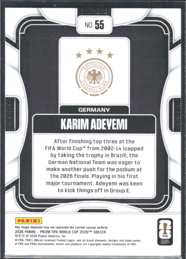 Karim Adeyemi 2026 Prizm World Cup Base baksida SKU 10720