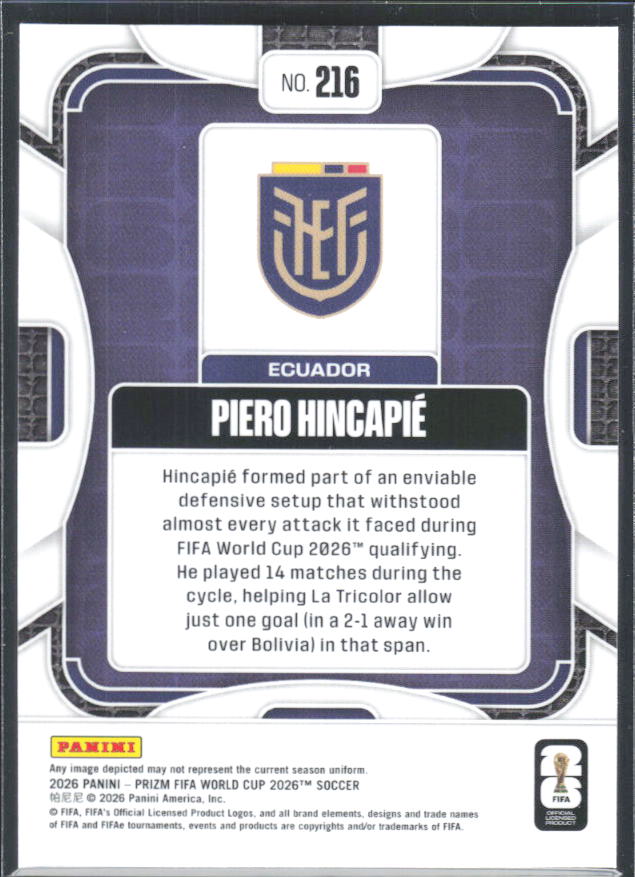 Piero Hincapie 2026 Prizm World Cup Base baksida SKU 10722