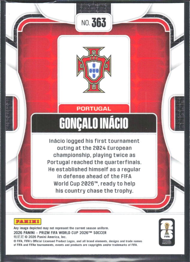 Goncalo Inacio 2026 Prizm World Cup Base baksida SKU 10724