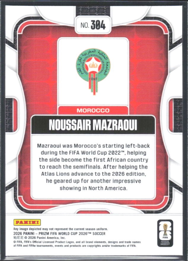 Noussair Mazraoui 2026 Prizm World Cup Base baksida SKU 10728