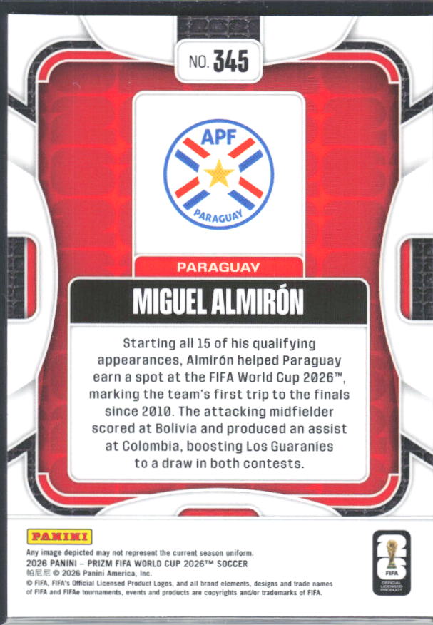 Miguel Almiron 2026 Prizm World Cup Base baksida SKU 10729