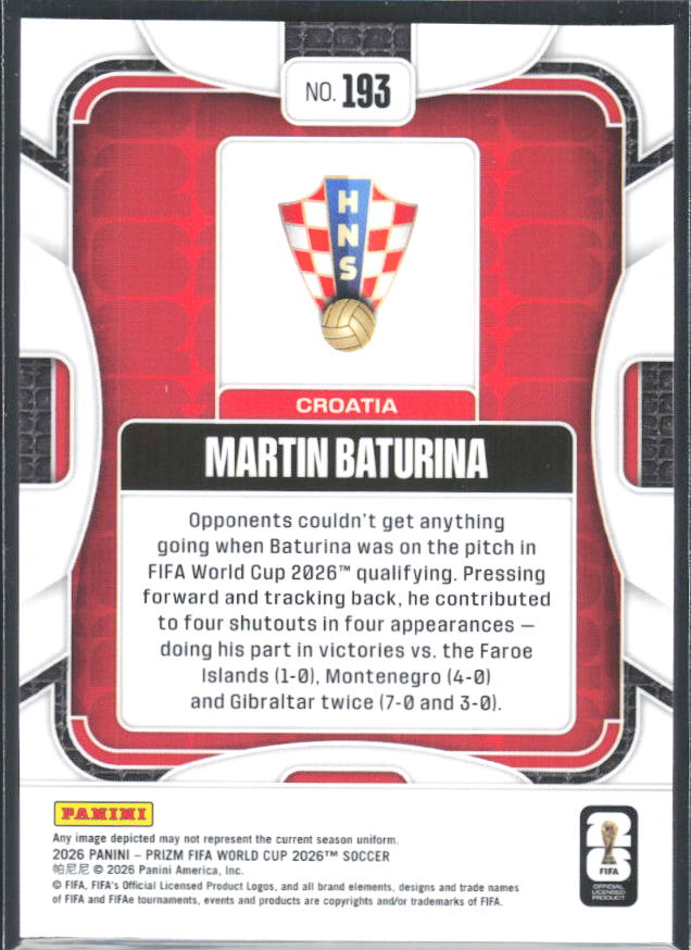 Martin Baturina 2026 Prizm World Cup Base baksida SKU 10731