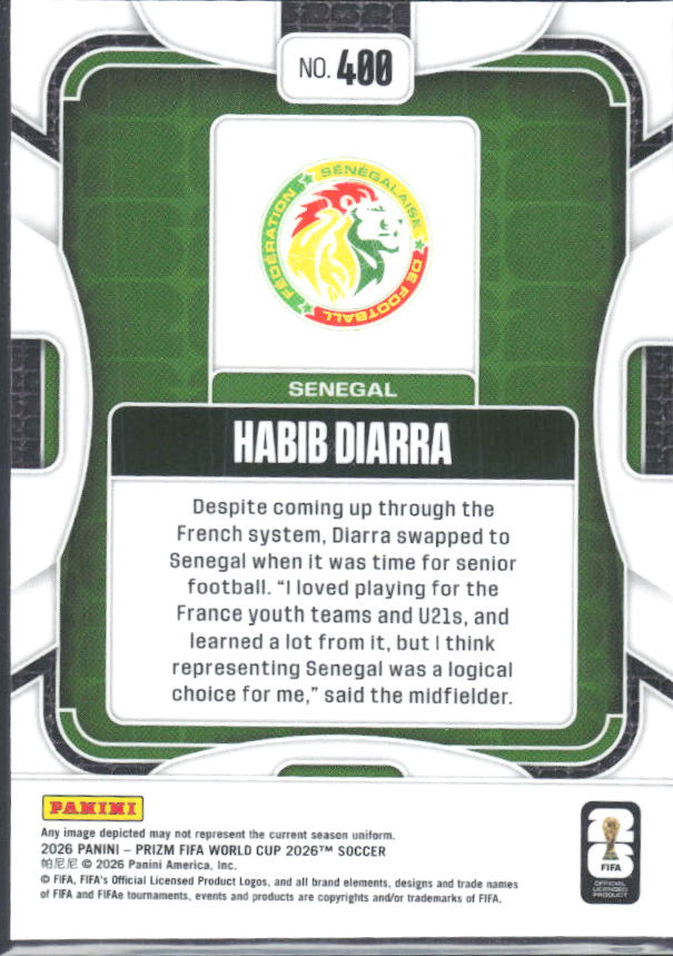 Habib Diarra 2026 Prizm World Cup Base baksida SKU 10740