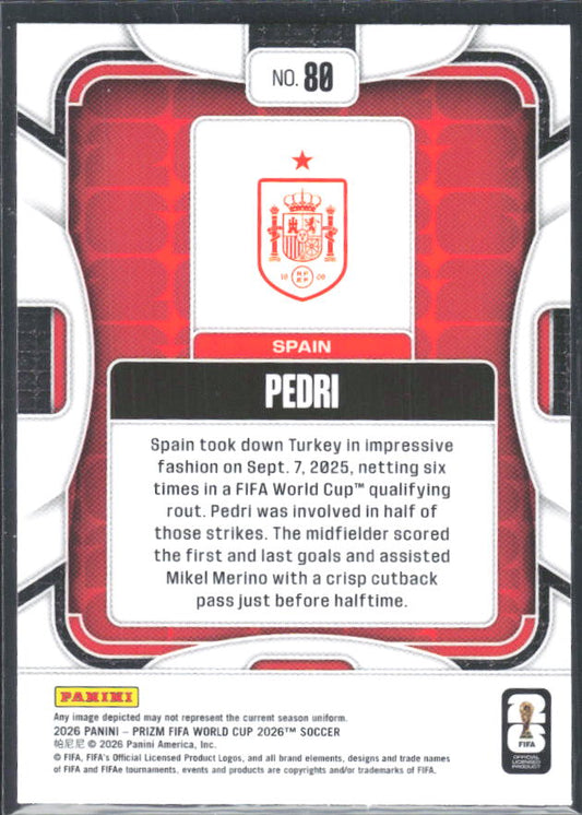Pedri 2026 Prizm World Cup Base baksida SKU 10741
