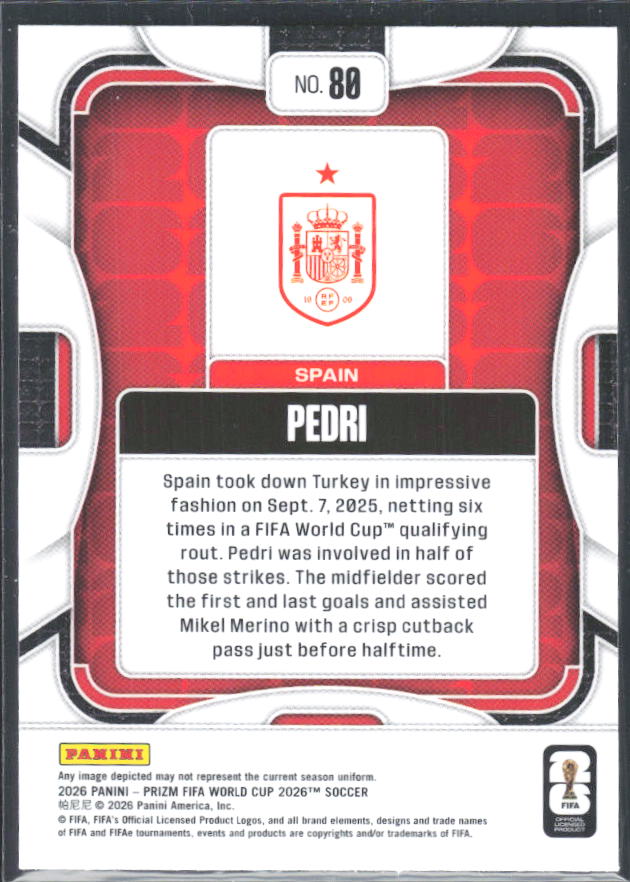Pedri 2026 Prizm World Cup Base baksida SKU 10741