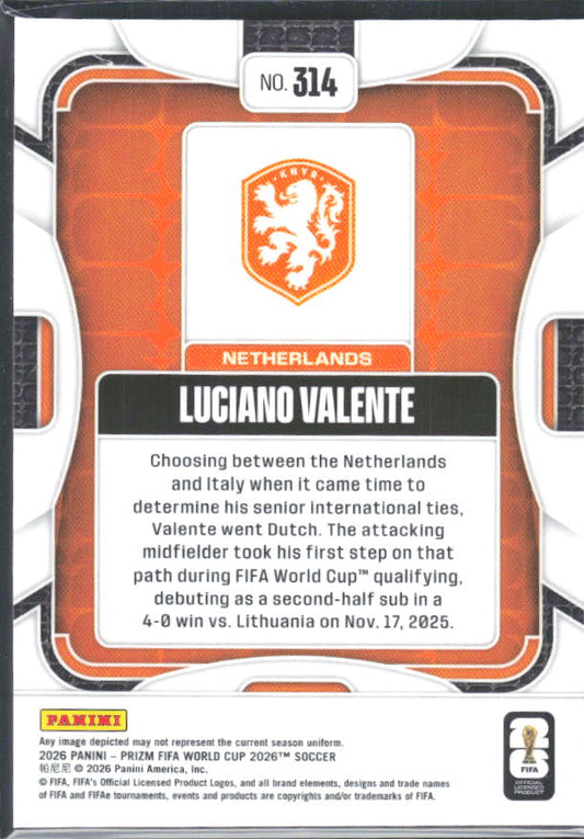 Luciano Valente 2026 Prizm World Cup Base baksida SKU 10743