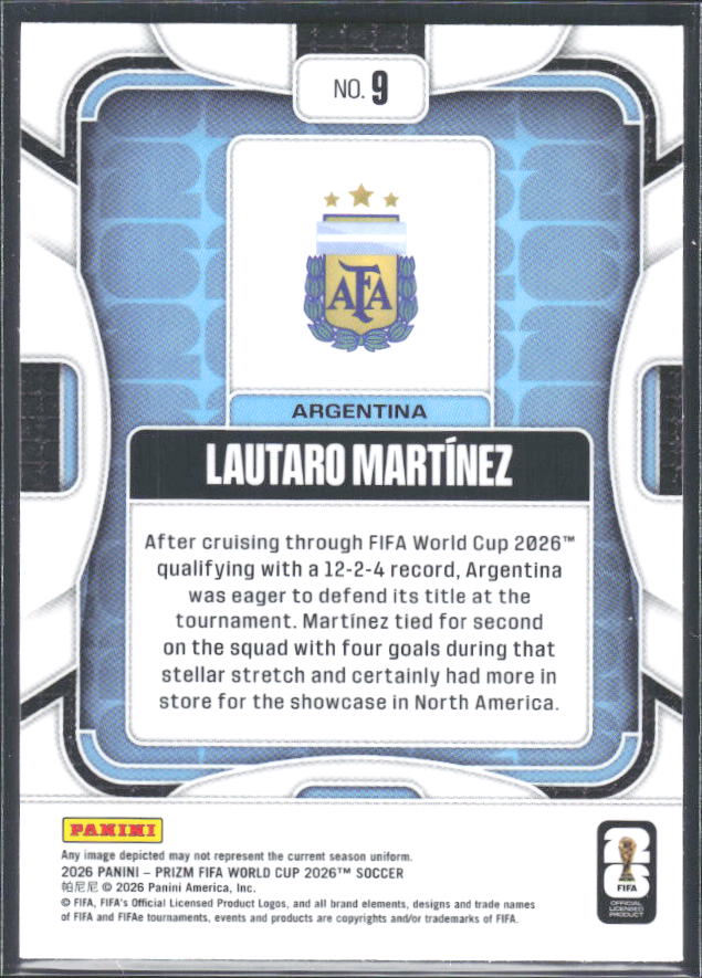 Lautaro Martinez 2026 Prizm World Cup Base baksida SKU 10756
