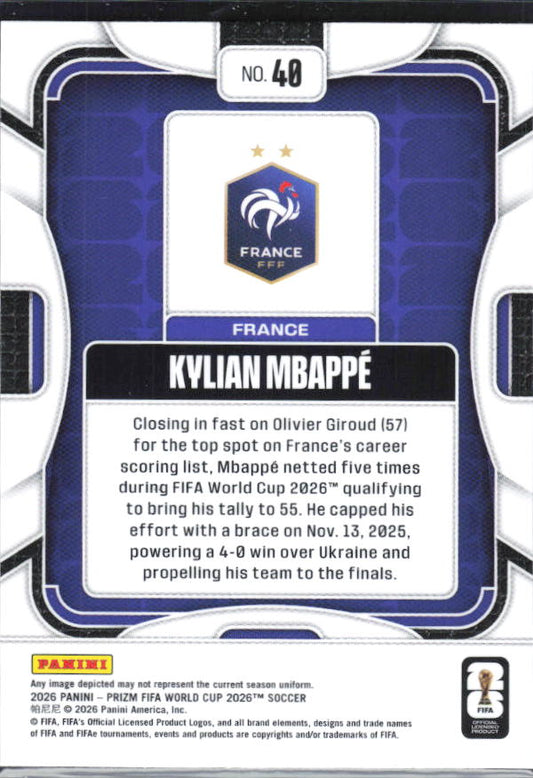 Kylian Mbappe 2026 Prizm World Cup Base baksida SKU 10768