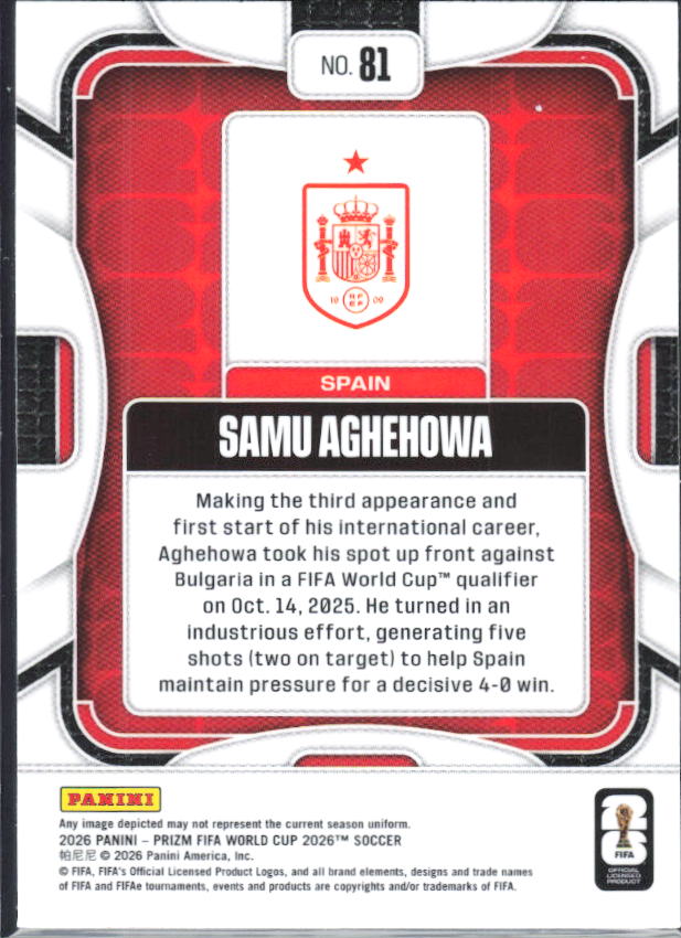 Samu Aghehowa 2026 Prizm World Cup Base baksida SKU 10789