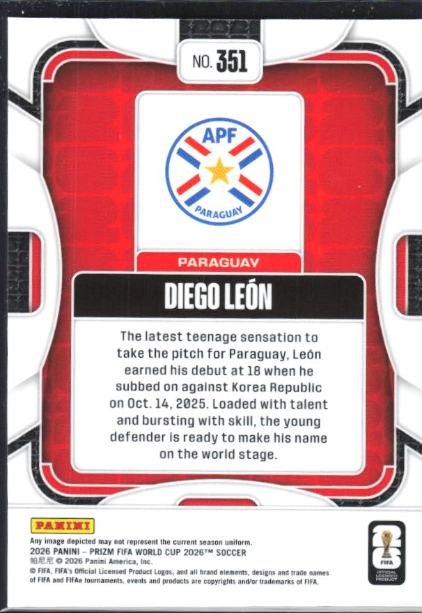 Diego Leon 2026 Prizm World Cup Base baksida SKU 10792