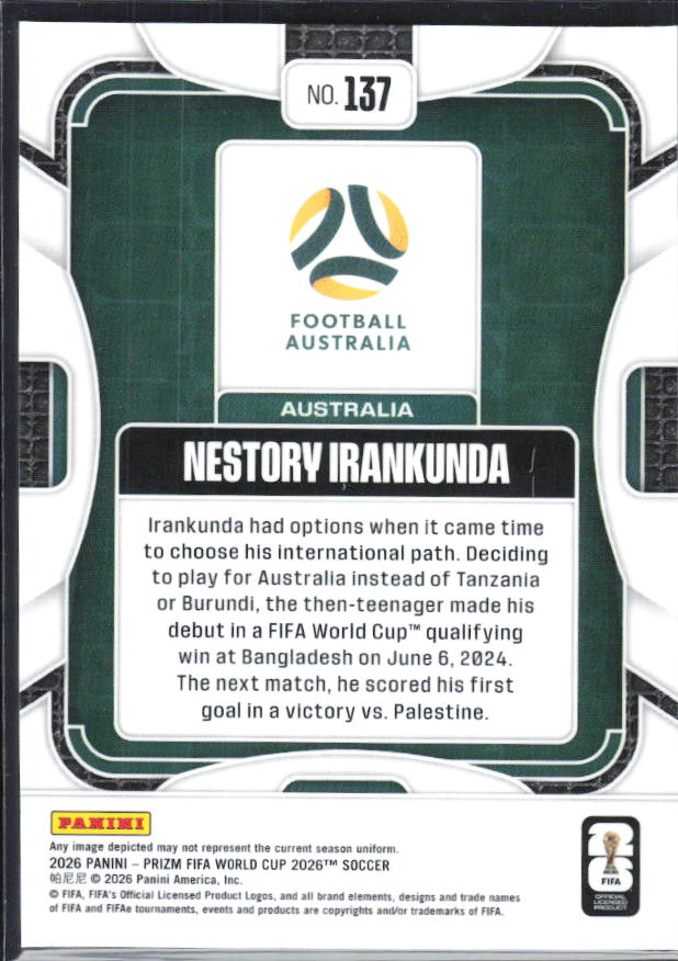 Nestory Irankunda 2026 Prizm World Cup Base baksida SKU 10800