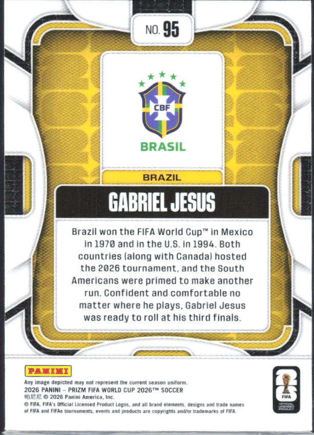 Gabriel Jesus 2026 Prizm World Cup Base baksida SKU 10803