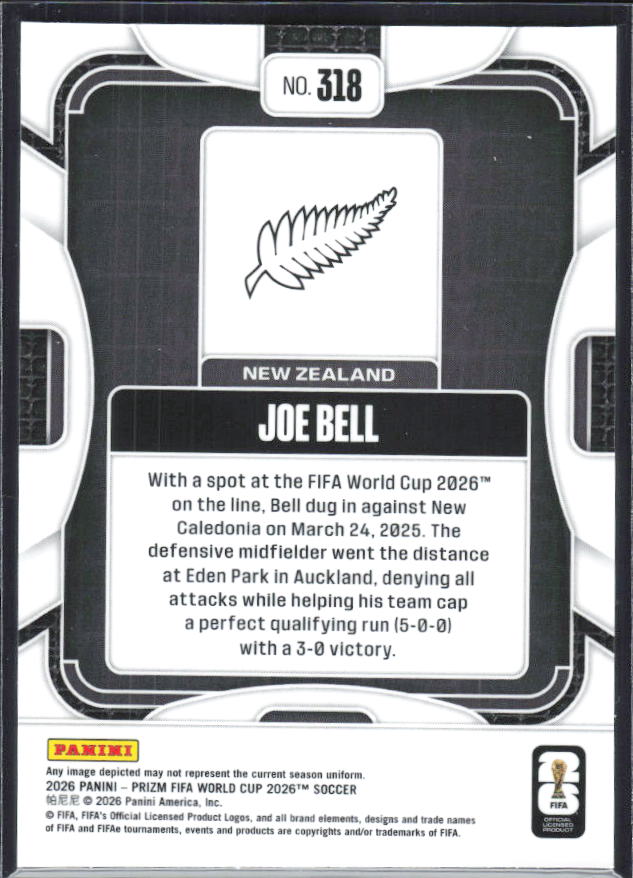 Joe Bell 2026 Prizm World Cup Base baksida SKU 10810