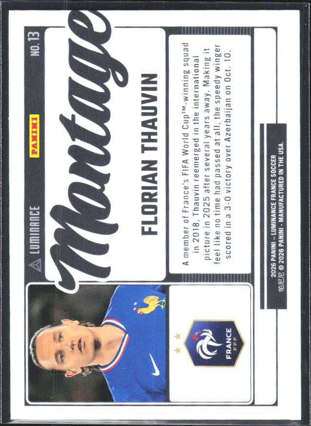 Florian Thauvin – 2026 Panini Luminance France #13 Montage – baksida