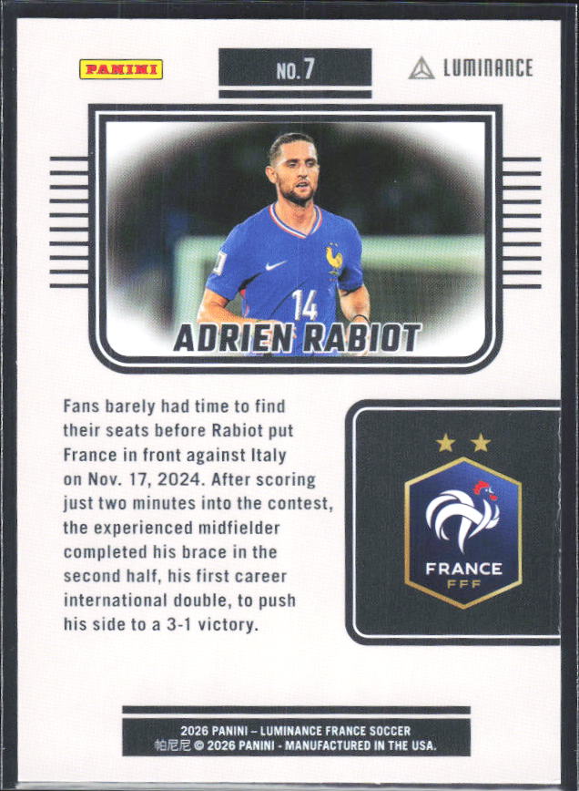 Adrien Rabiot – 2026 Panini Luminance France #7 – baksida