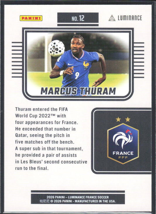 Marcus Thuram – 2026 Panini Luminance France #12 Magenta 07/85 – baksida