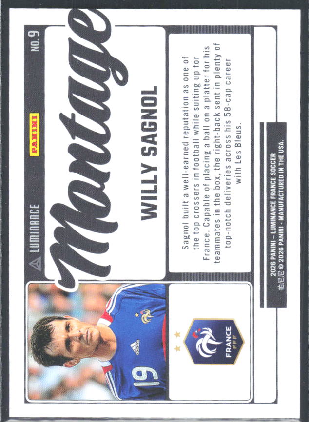Willy Sagnol – 2026 Panini Luminance France #9 Montage – baksida
