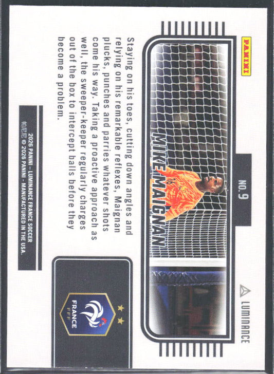 Mike Maignan – 2026 Panini Luminance France #9 Base – baksida