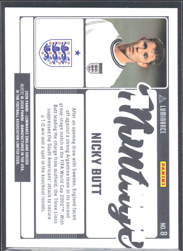 Nicky Butt – 2026 Panini Luminance England #8 Montage – baksida
