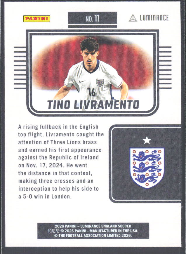 Tino Livramento – 2026 Panini Luminance England #11 – baksida