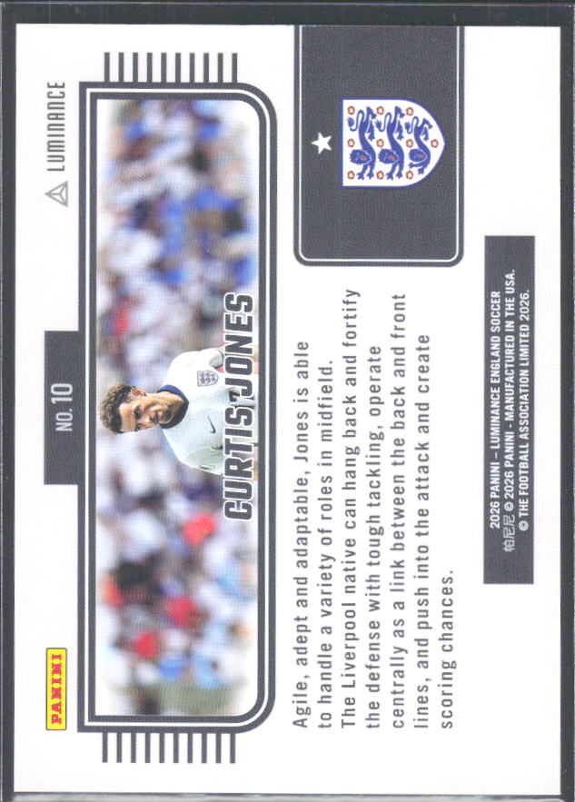 Curtis Jones – 2026 Panini Luminance England #10 – baksida