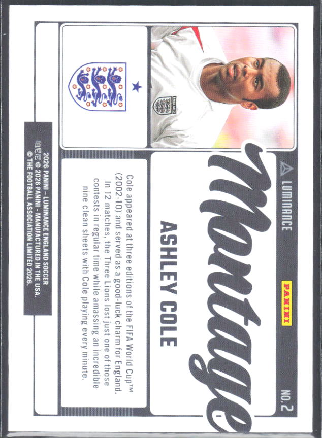 Ashley Cole – 2026 Panini Luminance England #2 Montage – baksida