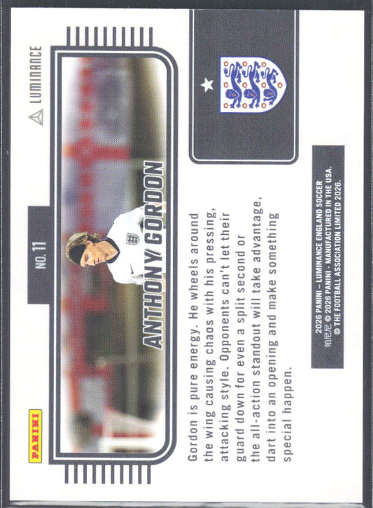 Anthony Gordon – 2026 Panini Luminance England #11 – baksida