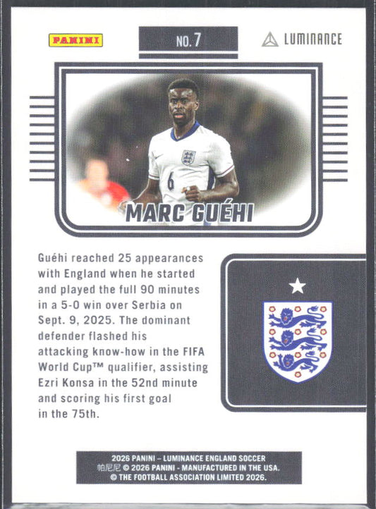 Marc Guéhi – 2026 Panini Luminance England #7 Magenta 47/85 – baksida