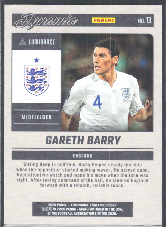 Gareth Barry – 2026 Panini Luminance England #13 Dynamic – baksida