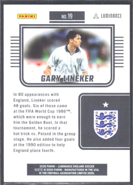 Gary Lineker – 2026 Panini Luminance England #19 – baksida