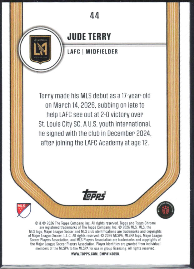 Jude Terry – 2026 Topps Chrome MLS #44 RC – baksida