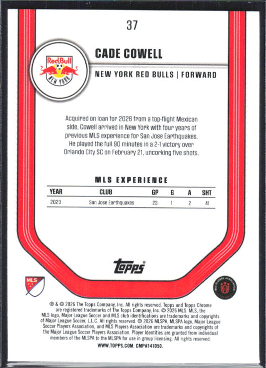 Cade Cowell – 2026 Topps Chrome MLS #37 Purple 30/75 – baksida