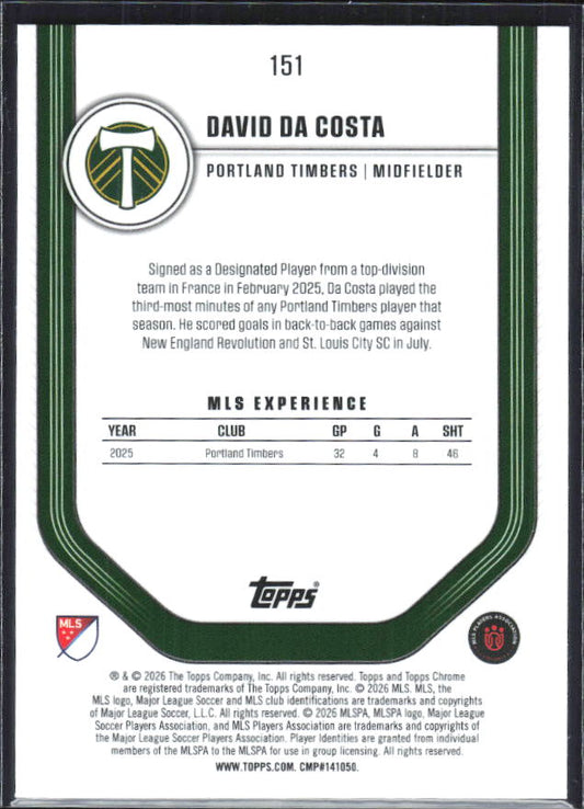 David da Costa – 2026 Topps Chrome MLS #151 – baksida