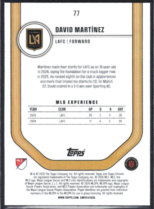 David Martínez – 2026 Topps Chrome MLS #77 – baksida