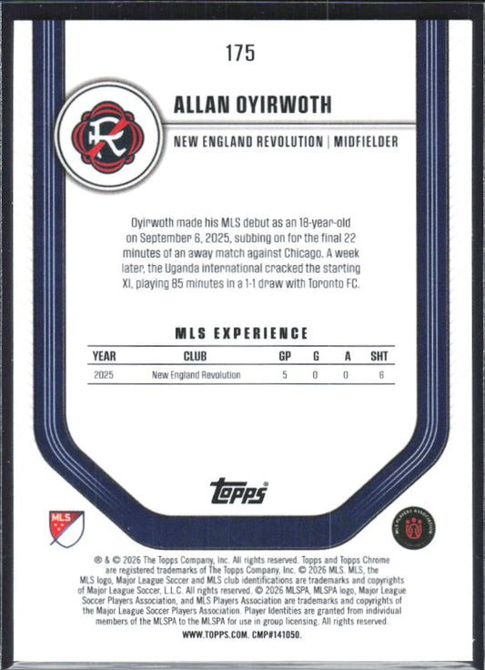 Allan Oyirwoth – 2026 Topps Chrome MLS #175 RC – baksida