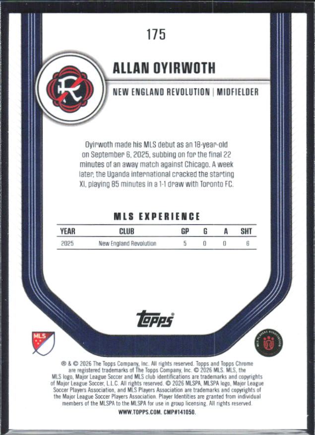 Allan Oyirwoth – 2026 Topps Chrome MLS #175 RC – baksida