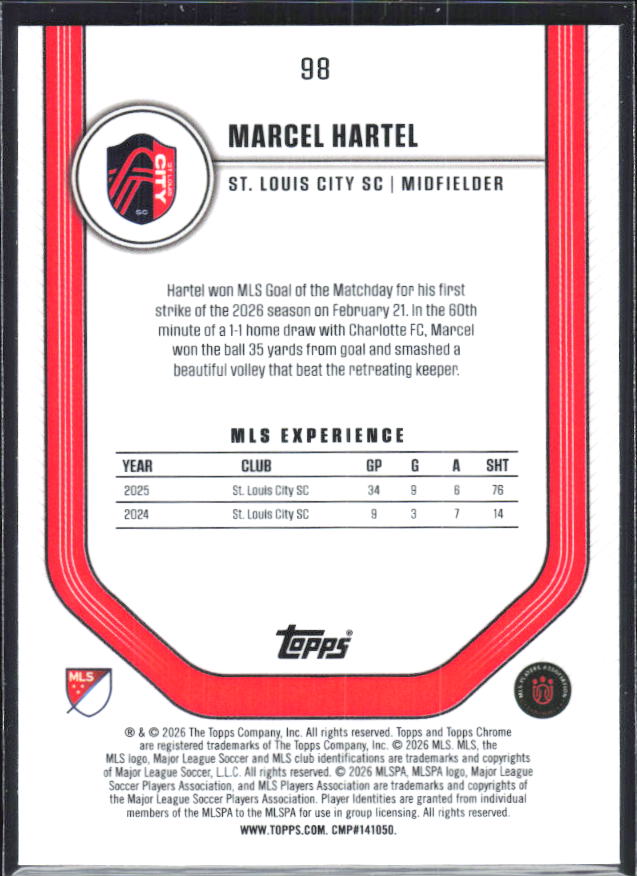 Marcel Hartel – 2026 Topps Chrome MLS #98 – baksida