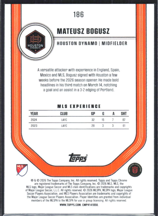Mateusz Bogusz – 2026 Topps Chrome MLS #186 – baksida