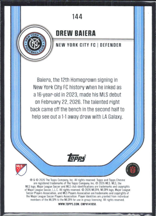 Drew Baiera – 2026 Topps Chrome MLS #144 RC – baksida