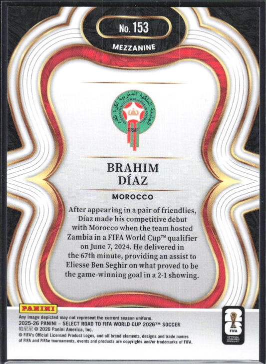 Brahim Díaz – 2025-26 Panini Select Road to FIFA World Cup #153 Mezzanine – baksida