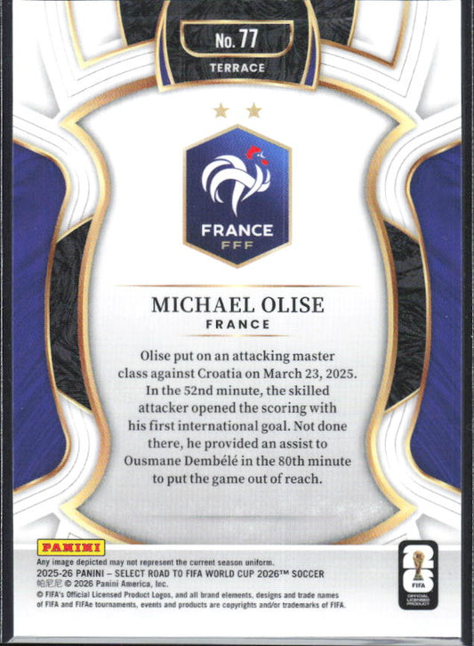 Michael Olise – 2025-26 Panini Select Road to FIFA World Cup #77 Terrace – baksida