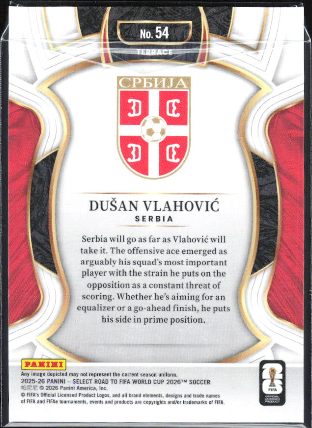 Dušan Vlahović – 2025-26 Panini Select Road to FIFA World Cup #54 Terrace – baksida